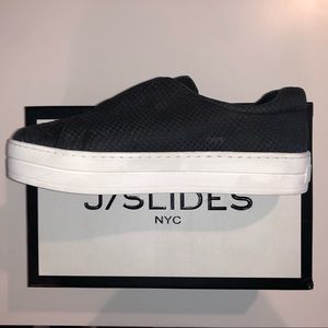 J/Slides Heidi Black Embossed Leather Upper